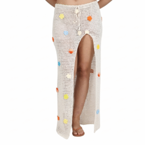 Saia Longa Feminina em Crochê – Artesanal com Fenda e Detalhes Coloridos